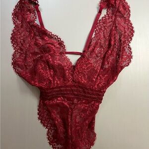 La SENZA Deep Red Lace Bodysuit